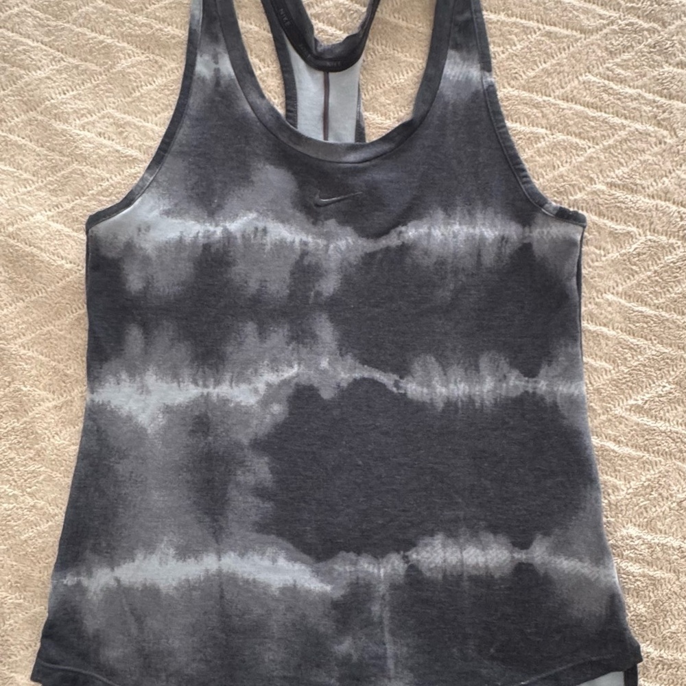 Nike Women Black and Gray Tie-Dye Tank Top